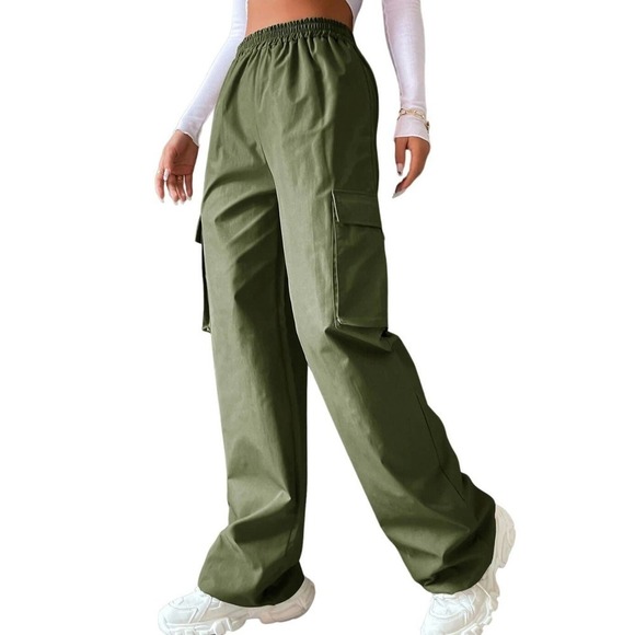 SHEIN Pants - SHEIN Flap Pocket Side Cargo Pants in Green, Size XS​​​​​​
